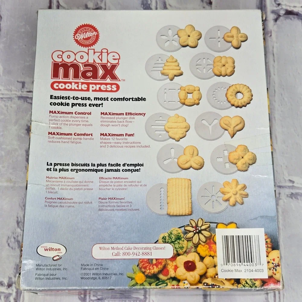 Wilton Cookie Max Cookie Shooter Press White Ergonomic 12 Discs Baking Tool